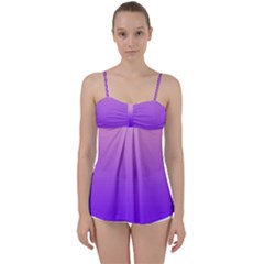 Cotton Candy Pink To Indigo Violet Linear Gradient Babydoll Tankini Top by GradientsOmbre