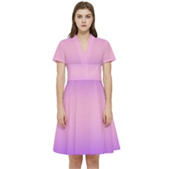 Indigo Violet To Cotton Candy Pink Bilinear Gradient Short Sleeve Waist Detail Dress by GradientsOmbre