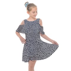 Black White Leopard Kids  Shoulder Cutout Chiffon Dress by DinkovaArt