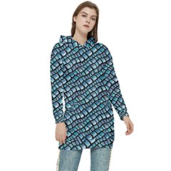 Turquoise Snake  Women s Long Oversized Pullover Hoodie by DinkovaArt