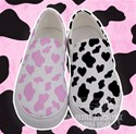 Cow Print black and Pink Canvas Slip Ons View1