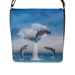 The Heart Of The Dolphins Flap Closure Messenger Bag (large) by gatterwe