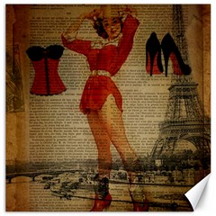 Vintage Newspaper Print Sexy Hot Gil Elvgren Pin Up Girl Paris Eiffel Tower Western Country Naughty  Canvas 12  X 12  (unframed) by chicelegantboutique