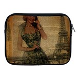 Retro Telephone Lady Vintage Newspaper Print Pin Up Girl Paris Eiffel Tower Apple iPad 2/3/4 Zipper Case Front