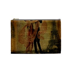 Vintage Paris Eiffel Tower Elegant Dancing Waltz Dance Couple  Cosmetic Bag (medium) by chicelegantboutique