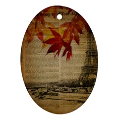 Elegant Fall Autumn Leaves Vintage Paris Eiffel Tower Landscape Oval Ornament (two Sides) by chicelegantboutique