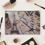 French Pastry Vintage Scripts Floral Scripts Butterfly Eiffel Tower Vintage Paris Fashion Cosmetic Bag (Large) Back