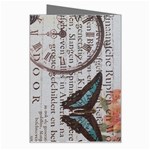 Vintage Clock Blue Butterfly Paris Eiffel Tower Fashion Greeting Card Right