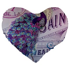 French Scripts  Purple Peacock Floral Paris Decor 19  Premium Heart Shape Cushion by chicelegantboutique