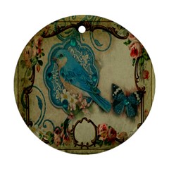 Victorian Girly Blue Bird Vintage Damask Floral Paris Eiffel Tower Round Ornament (two Sides) by chicelegantboutique