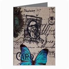 Floral Scripts Blue Butterfly Eiffel Tower Vintage Paris Fashion Greeting Card by chicelegantboutique