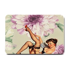 Gil Elvgren Pin Up Girl Purple Flower Fashion Art Small Door Mat by chicelegantboutique