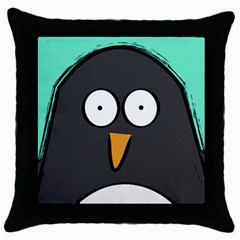 Penguin Close Up Black Throw Pillow Case by PaolAllen