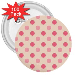 Pale Pink Polka Dots 3  Button (100 Pack) by Colorfulart23