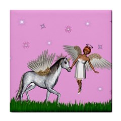 Unicorn And Fairy In A Grass Field And Sparkles Ceramic Tile by goldenjackal