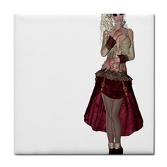 Steampunk Style Girl Wearing Red Dress Ceramic Tile by goldenjackal