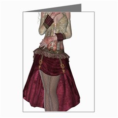 Steampunk Style Girl Wearing Red Dress Greeting Card by goldenjackal