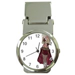 Steampunk Style Girl Wearing Red Dress Money Clip with Watch Front