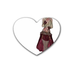 Steampunk Style Girl Wearing Red Dress Drink Coasters (heart) by goldenjackal