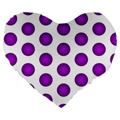 Purple And White Polka Dots 19  Premium Heart Shape Cushion by Colorfulart23