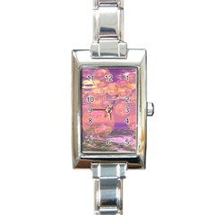 Glorious Skies, Abstract Pink And Yellow Dream Rectangular Italian Charm Watch by DianeClancy