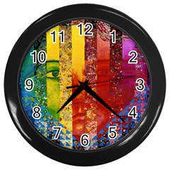 Conundrum I, Abstract Rainbow Woman Goddess  Wall Clock (black) by DianeClancy