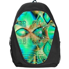 Golden Teal Peacock, Abstract Copper Crystal Backpack Bag by DianeClancy