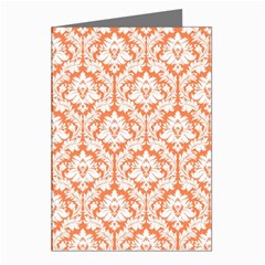 White On Orange Damask Greeting Card (8 Pack) by Zandiepants