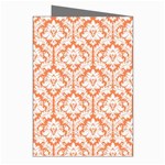 White On Orange Damask Greeting Card (8 Pack) Right