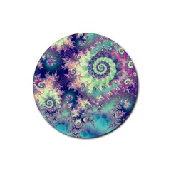 Violet Teal Sea Shells, Abstract Underwater Forest Rubber Round Coaster (4 Pack) by DianeClancy