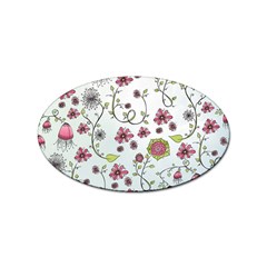 Pink Whimsical Flowers On Blue Sticker (oval) by Zandiepants