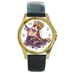 Royaltea Round Leather Watch (Gold Rim)  Front