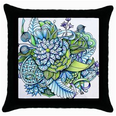 Peaceful Flower Garden Black Throw Pillow Case by Zandiepants