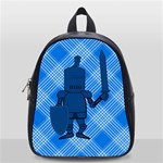 Blue Knight On Plaid School Bag (Small) Front