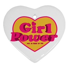 Girl Power Heart Shaped Typographic Design Quote Heart Ornament by dflcprints