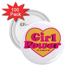 Girl Power Heart Shaped Typographic Design Quote 2 25  Button (100 Pack) by dflcprints