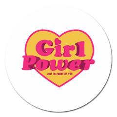 Girl Power Heart Shaped Typographic Design Quote Magnet 5  (round) by dflcprints