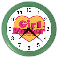 Girl Power Heart Shaped Typographic Design Quote Wall Clock (color) by dflcprints