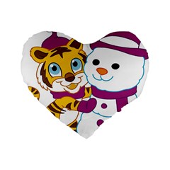 Winter Time Zoo Friends   004 16  Premium Heart Shape Cushion  by Colorfulart23