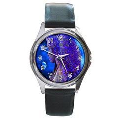 Moon Shadow Round Leather Watch (silver Rim) by icarusismartdesigns