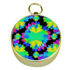 Multicolored Floral Print Geometric Modern Pattern Gold Compass by dflcprints