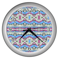 Aztec Style Pattern In Pastel Colors Wall Clock (silver) by dflcprints