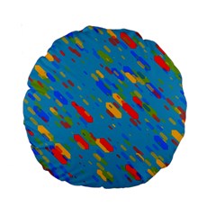 Colorful Shapes On A Blue Background 15  Premium Round Cushion  by LalyLauraFLM