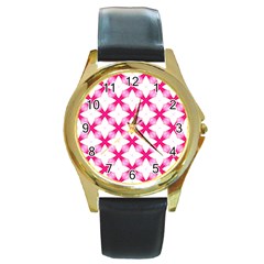 Cute Pretty Elegant Pattern Round Leather Watch (gold Rim)  by GardenOfOphir