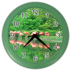 Flamingo Birds At Lake Wall Clock (color) by yoursparklingshop