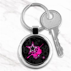 Pink Star Graphic Key Chain (round) by ArtistRoseanneJones