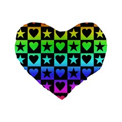 Rainbow Stars And Hearts Standard 16  Premium Heart Shape Cushion  by ArtistRoseanneJones