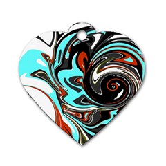 Abstract In Aqua, Orange, And Black Dog Tag Heart (two Sides) by digitaldivadesigns