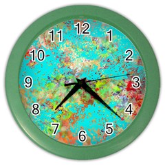 Abstract Garden In Aqua Color Wall Clocks by digitaldivadesigns