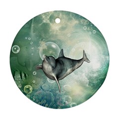 Funny Dswimming Dolphin Ornament (round)  by FantasyWorld7